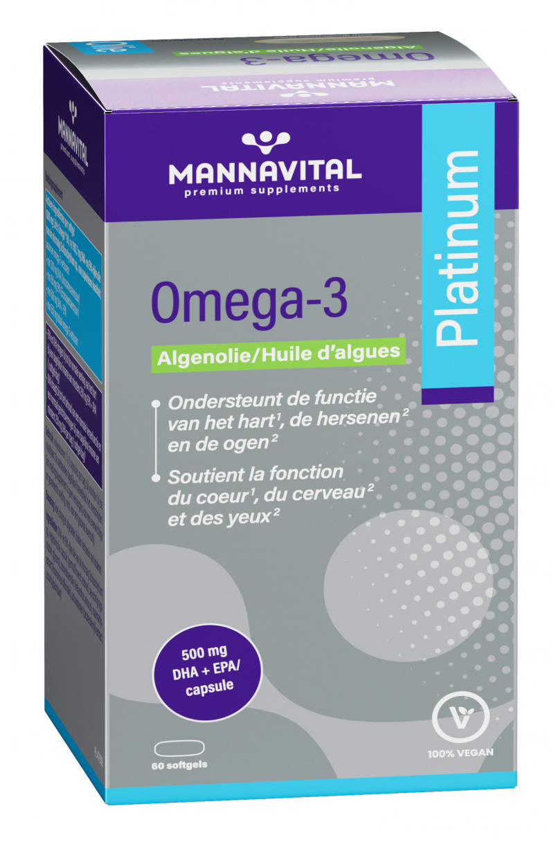 Omega-3 Platinum Algenolie 500 mg DHA + EPA/caps - 60 V-softgels 