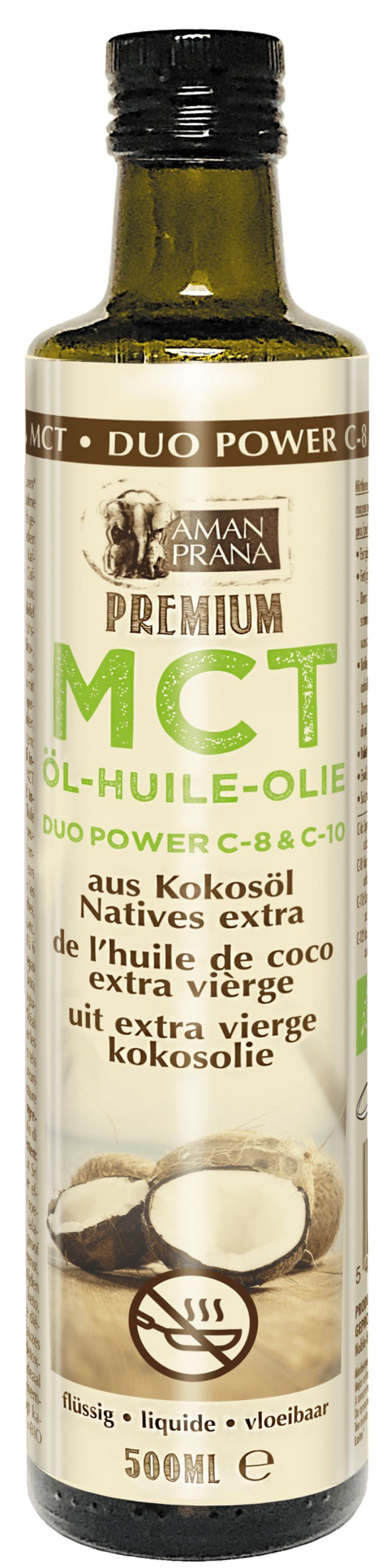 mct olie uit extra vierge kokosolie premium 500 ml (100% MCT)