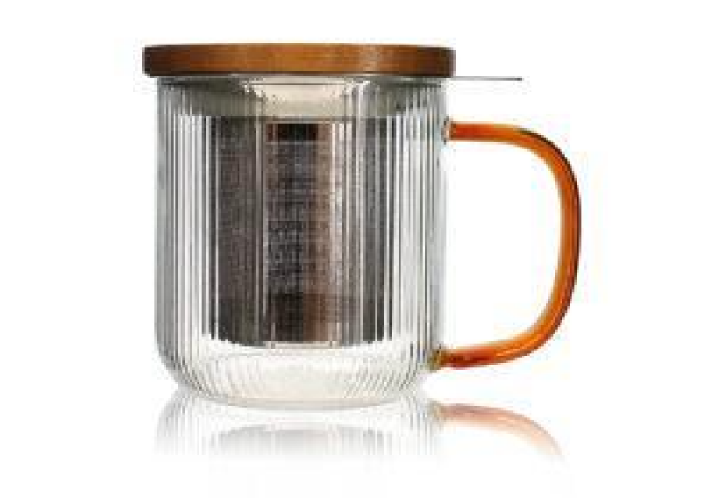 Theeglas met zeef en deksel – Amber
